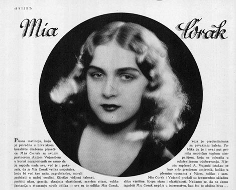Dio članka o Miji Čorak Slavenskoj u časopisu Svijet, 28. siječnja 1933.